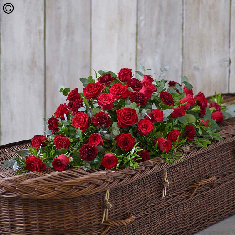 Rose and Carnation Casket Spray - Red
