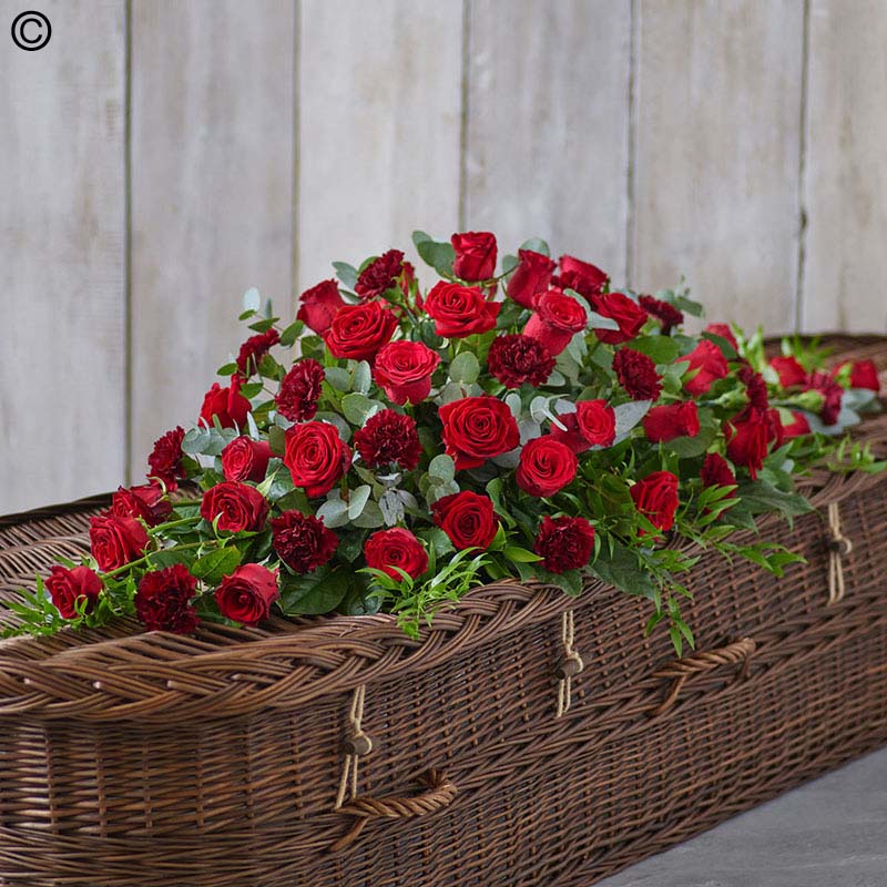Rose and Carnation Casket Spray - Red Large