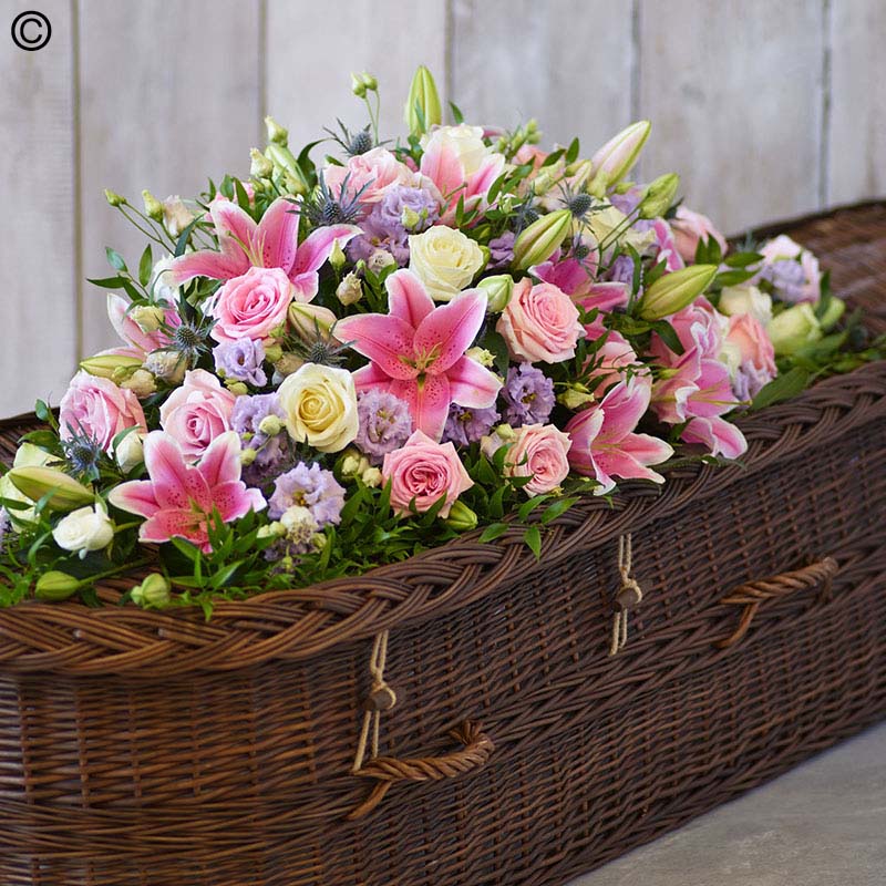 Rose and Eryngium Casket Spray Extra Large