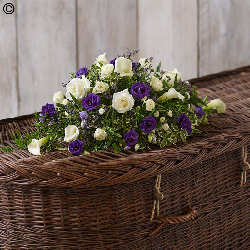 Petite Casket Spray White and Purple