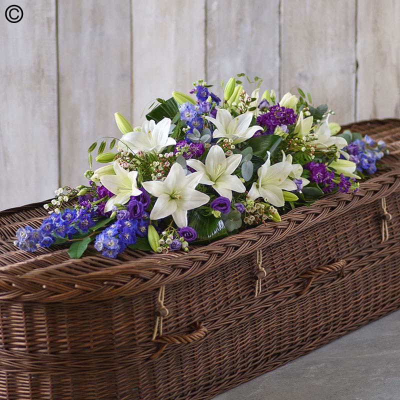 Blue and White Casket Spray Large