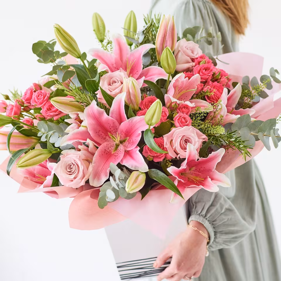 Luxurious Pink Rose and Lily Bouquet